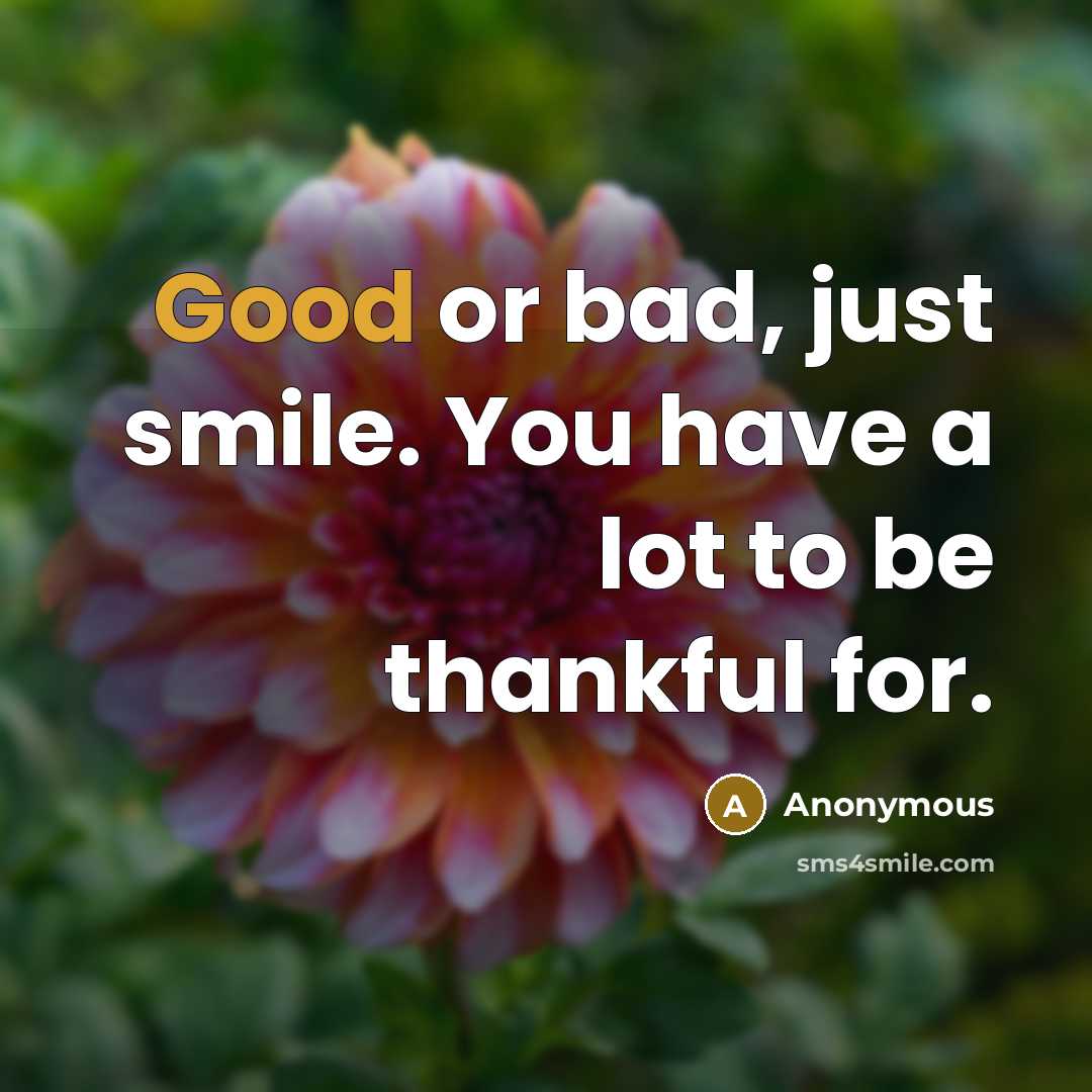 “Good or bad, just smile. You have a lot to…” quote by Anonymous