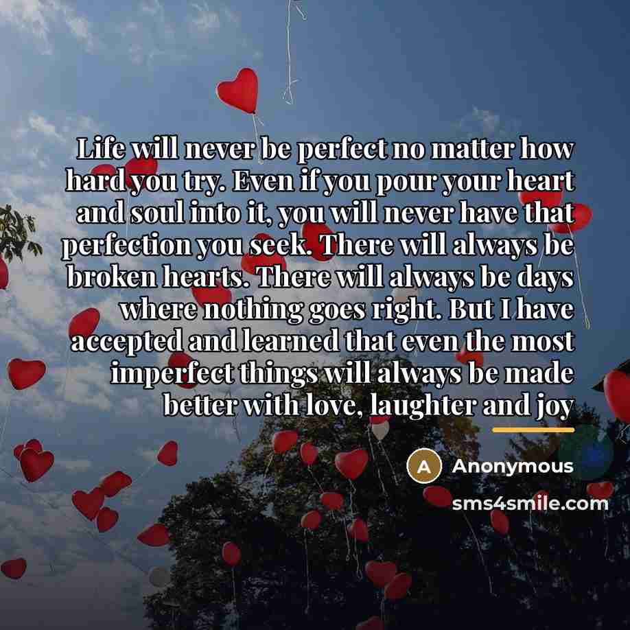 “Life will never be perfect no matter how hard you…” quote by Anonymous