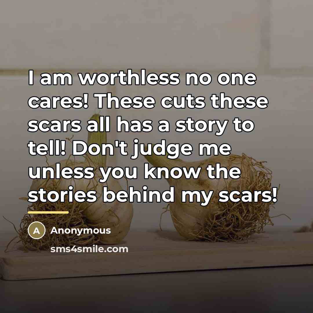 “I am worthless no one cares! These cuts these scars…” quote by Anonymous