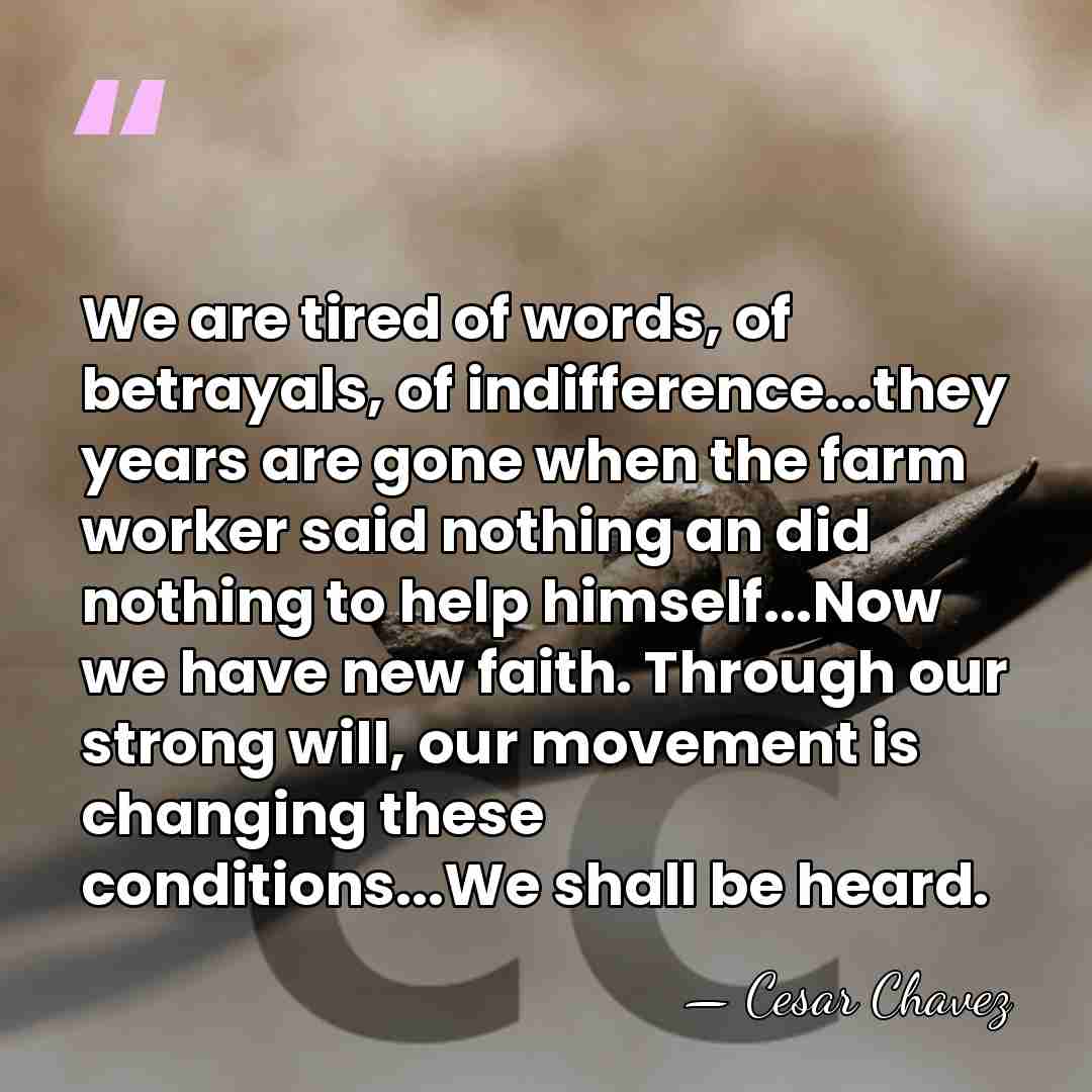 We are tired of words, of betrayals, of indifference...they years are gone&hellip; - Cesar Chavez