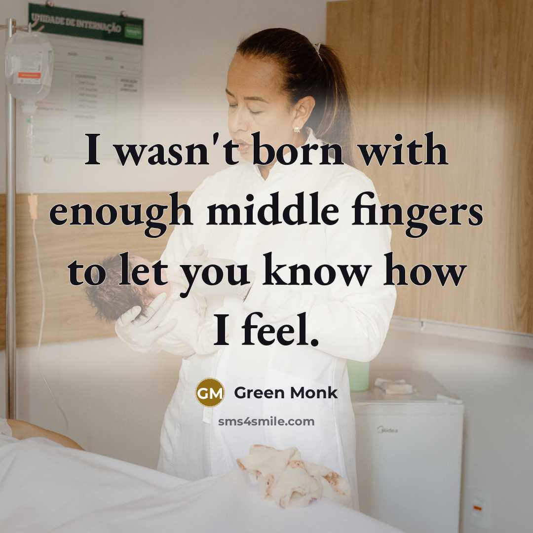 “I wasn't born with enough middle fingers to let you know how I feel.” quote by Green Monk