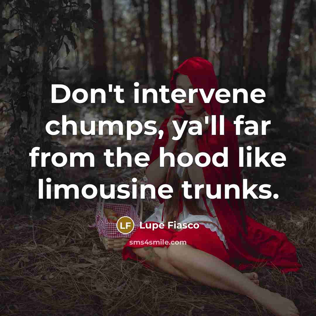 “Don't intervene chumps, ya'll far from the hood like limousine trunks.” quote by Lupe Fiasco