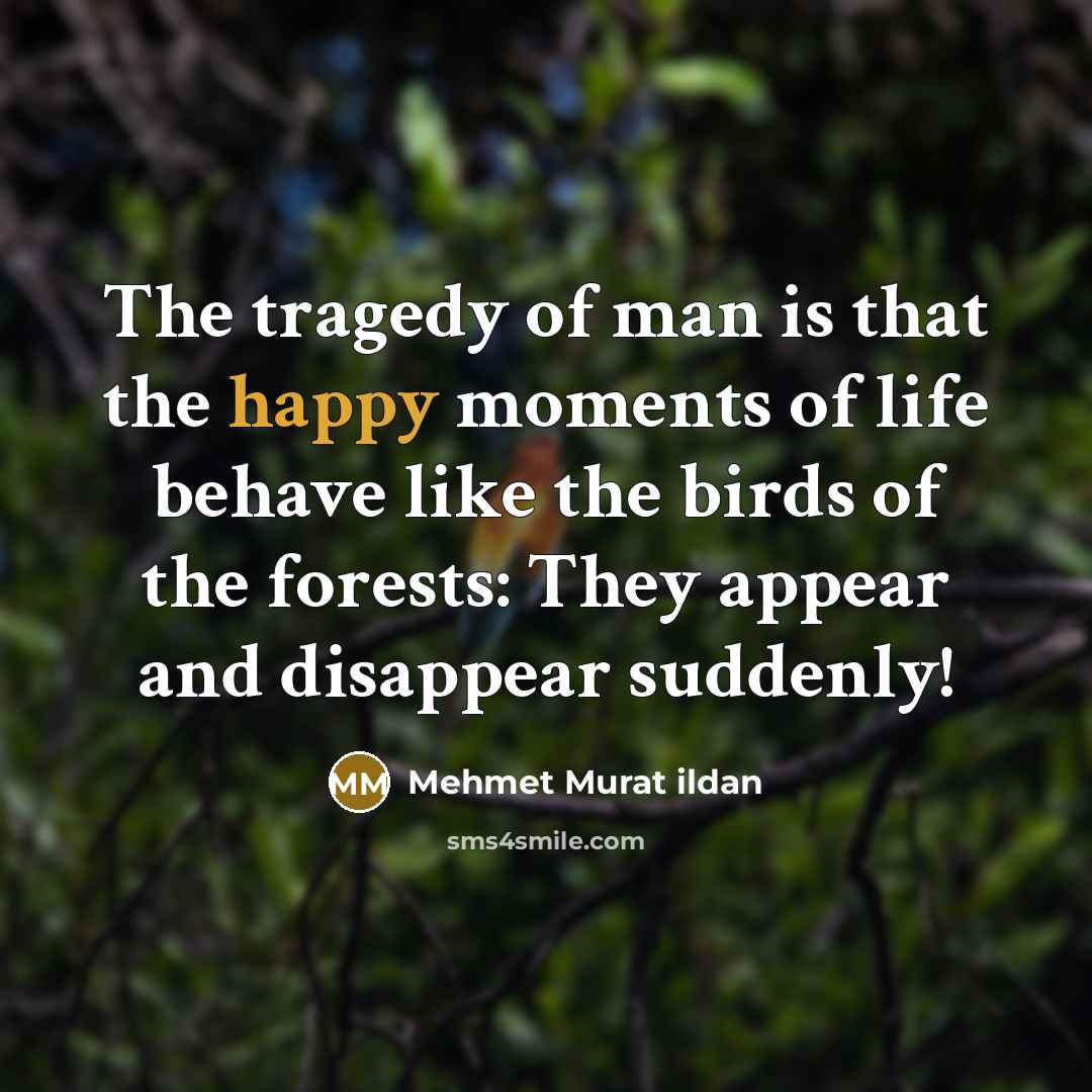 “The tragedy of man is that the happy moments of…” quote by Mehmet Murat Ildan