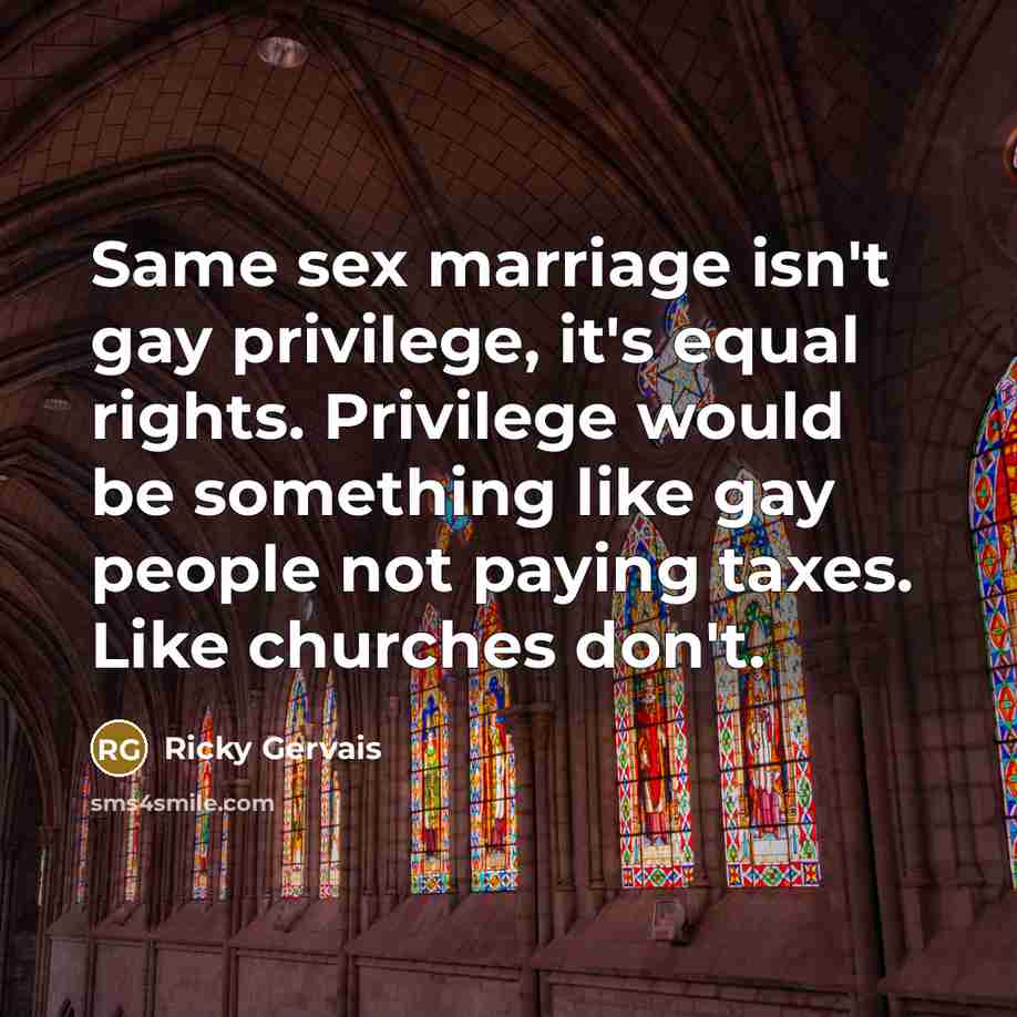 “Same sex marriage isn't gay privilege, it's equal rights. Privilege…” quote by Ricky Gervais