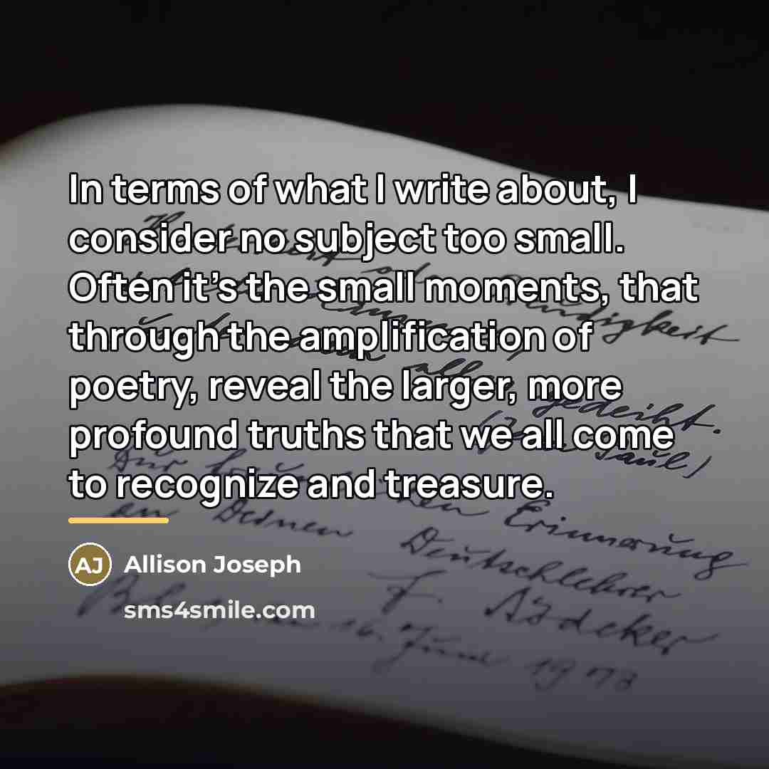 “In terms of what I write about, I consider no…” quote by Allison Joseph