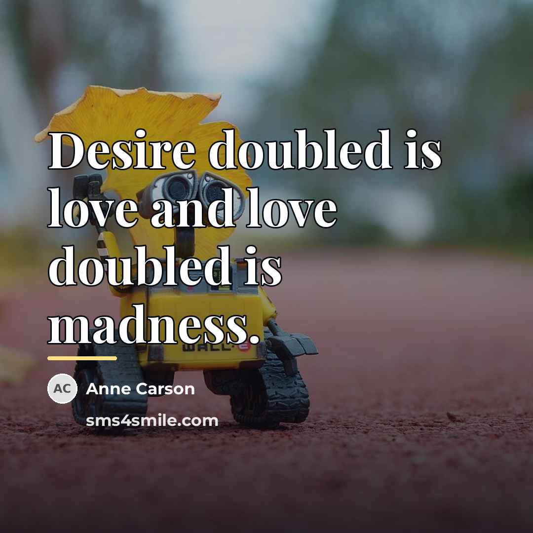 “Desire doubled is love and love doubled is madness.…” quote by Anne Carson