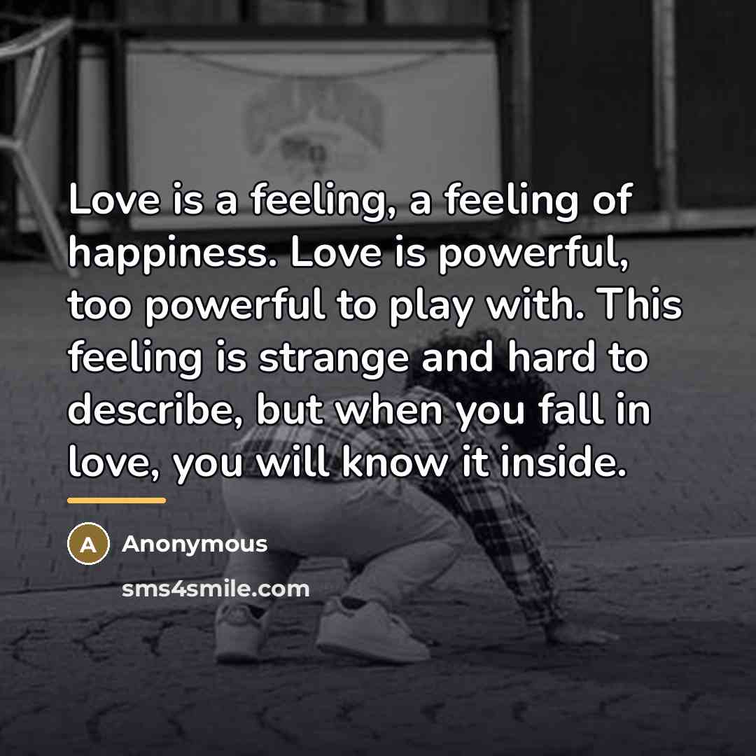 “Love is a feeling, a feeling of happiness. Love is…” quote by Anonymous