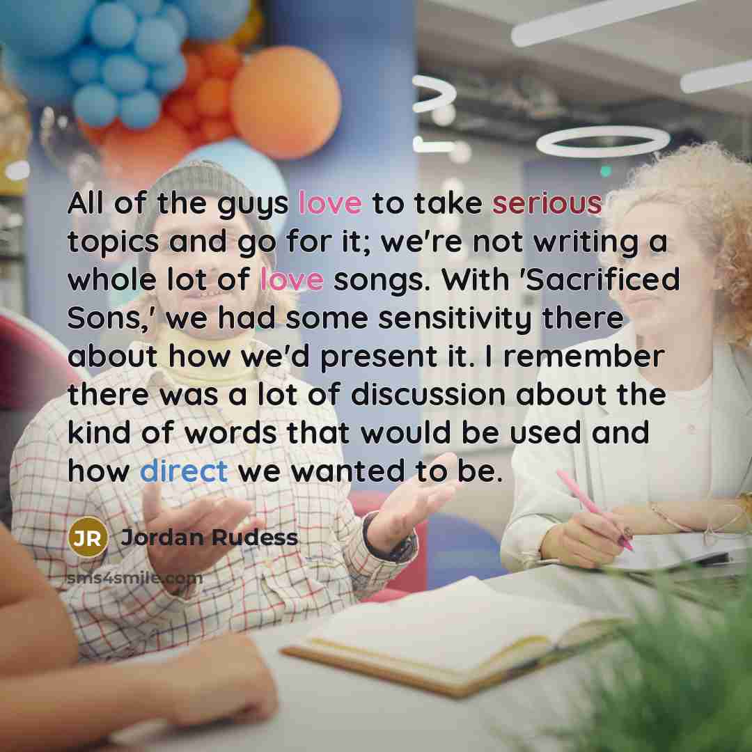 “All of the guys love to take serious topics and…” quote by Jordan Rudess