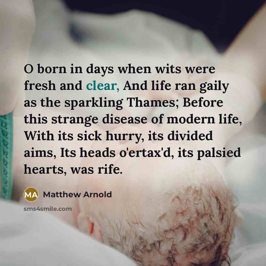 “O born in days when wits were fresh and clear,…” quote by Matthew Arnold