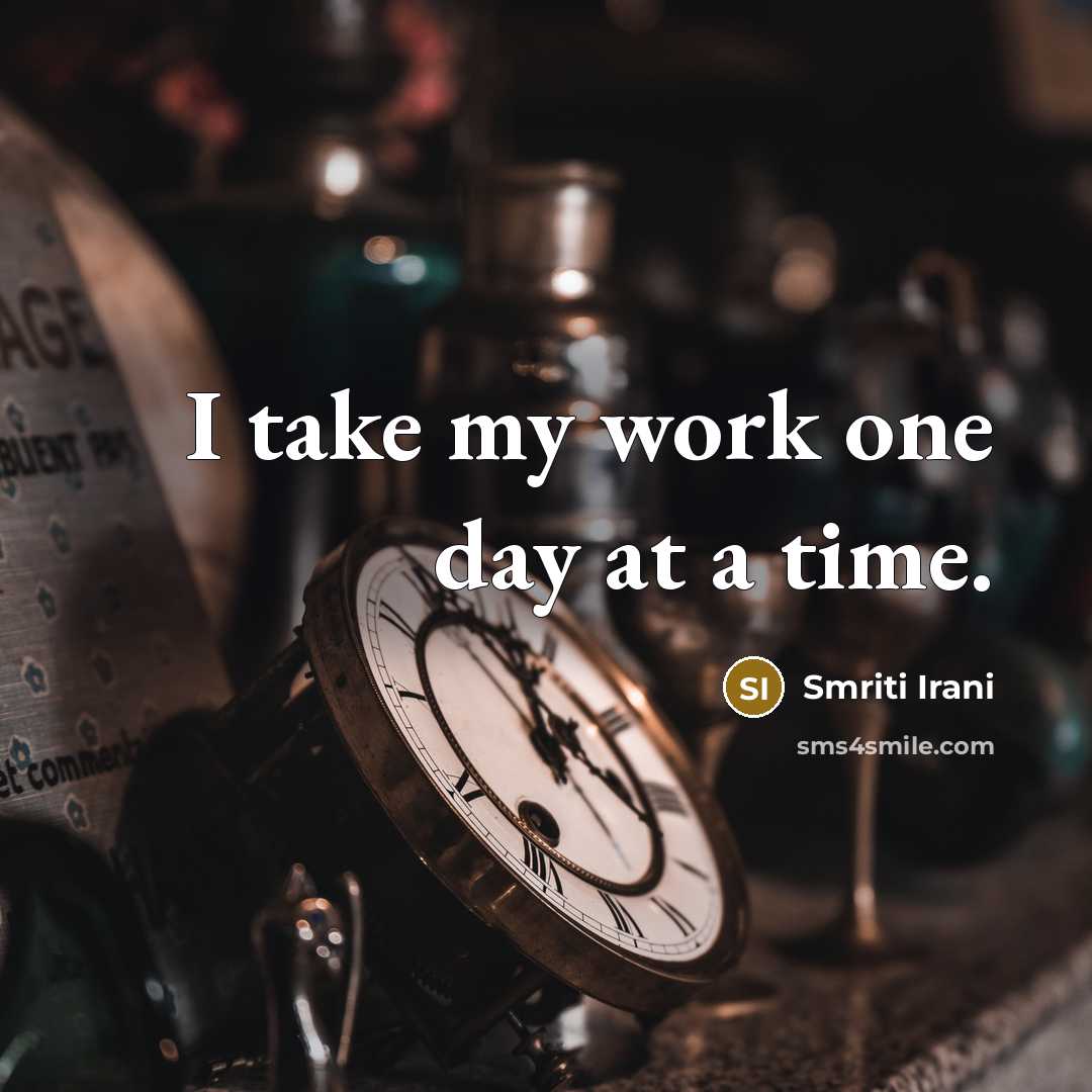 “I take my work one day at a time.…” quote by Smriti Irani