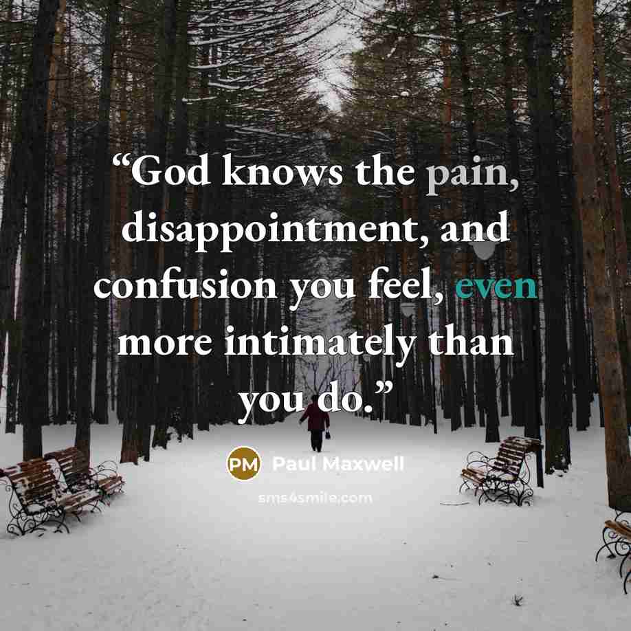“God knows the pain, disappointment, and confusion you feel, even more intimately than you do.” quote by Paul Maxwell
