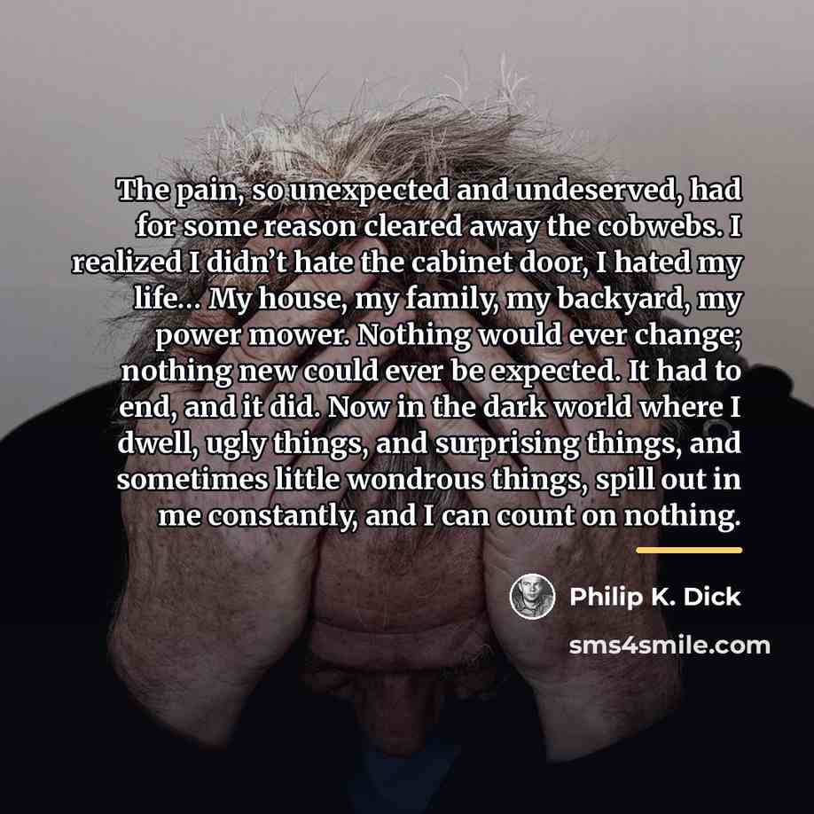 “The pain, so unexpected and undeserved, had for some reason…” quote by Philip K. Dick