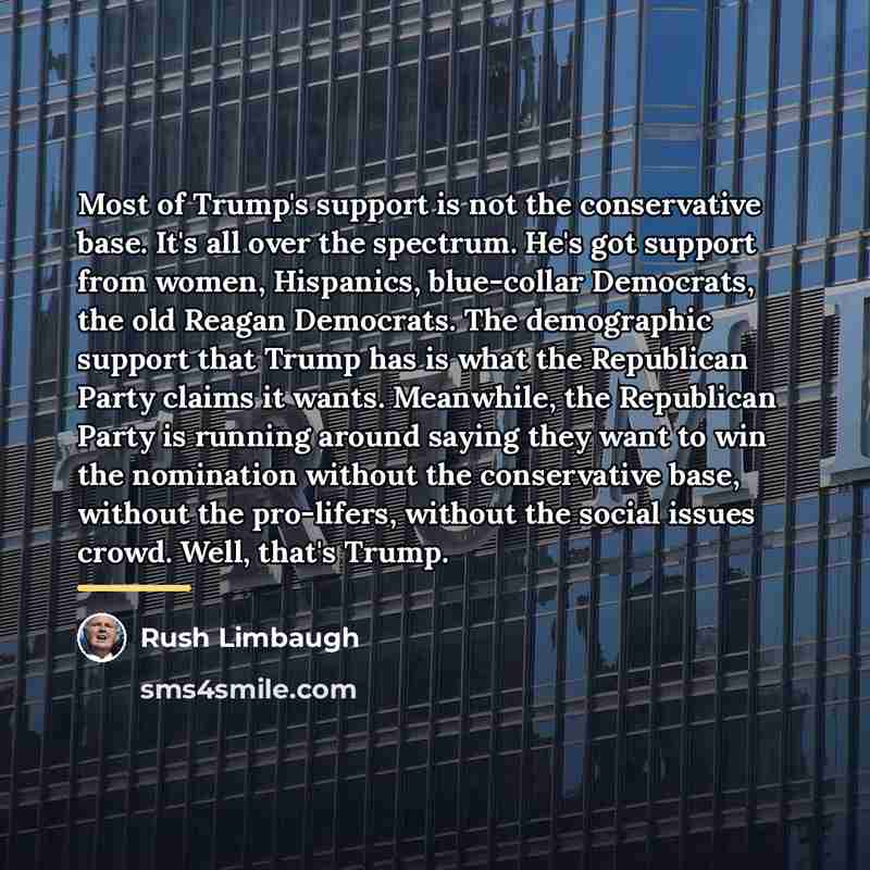 “Most of Trump's support is not the conservative base. It's…” quote by Rush Limbaugh