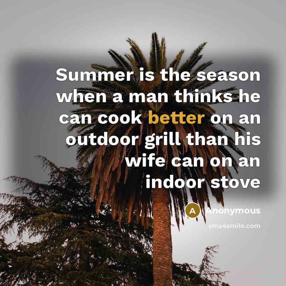 “Summer is the season when a man thinks he can cook better on an outdoor grill than his wife can on an indoor stove” quote by Anonymous