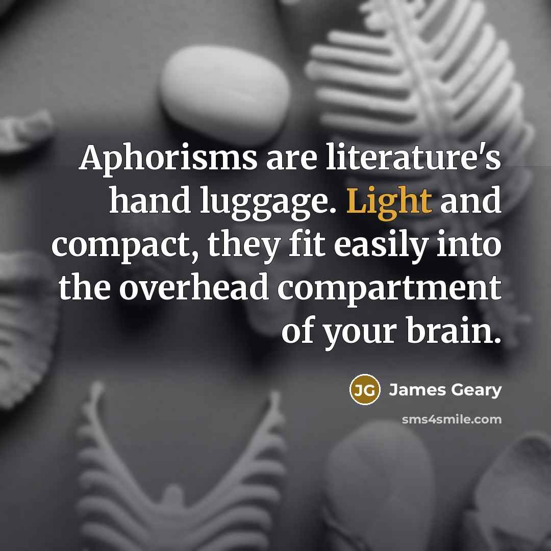 “Aphorisms are literature's hand luggage. Light and compact, they fit…” quote by James Geary