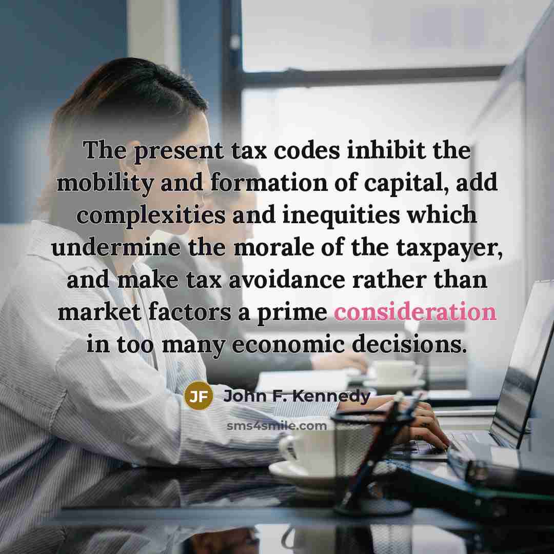 “The present tax codes inhibit the mobility and formation of…” quote by John F. Kennedy
