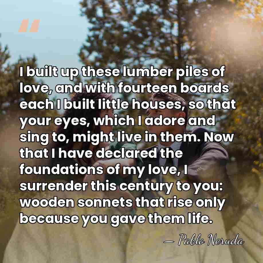 I built up these lumber piles of love, and with fourteen boards&hellip; - Pablo Neruda