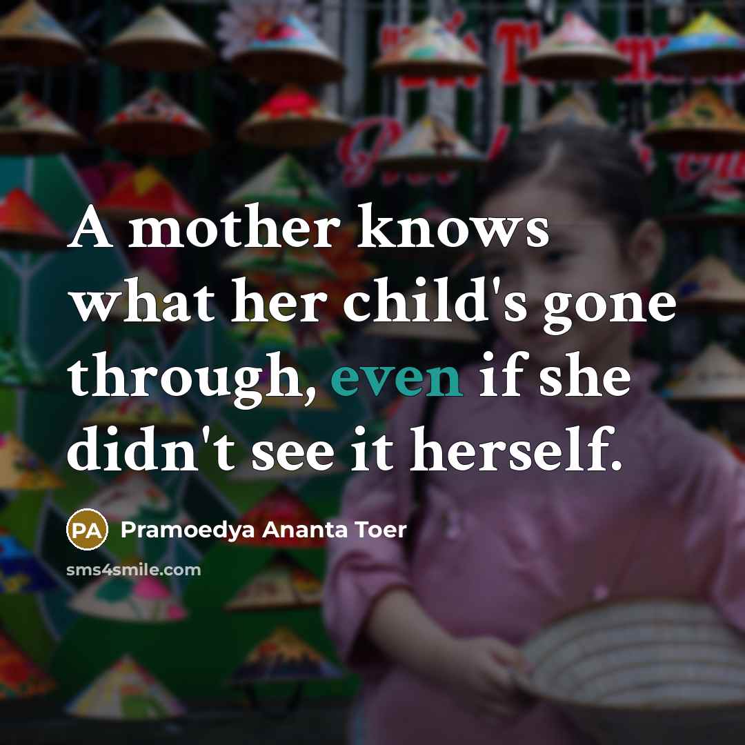 “A mother knows what her child's gone through, even if she didn't see it herself.” quote by Pramoedya Ananta Toer
