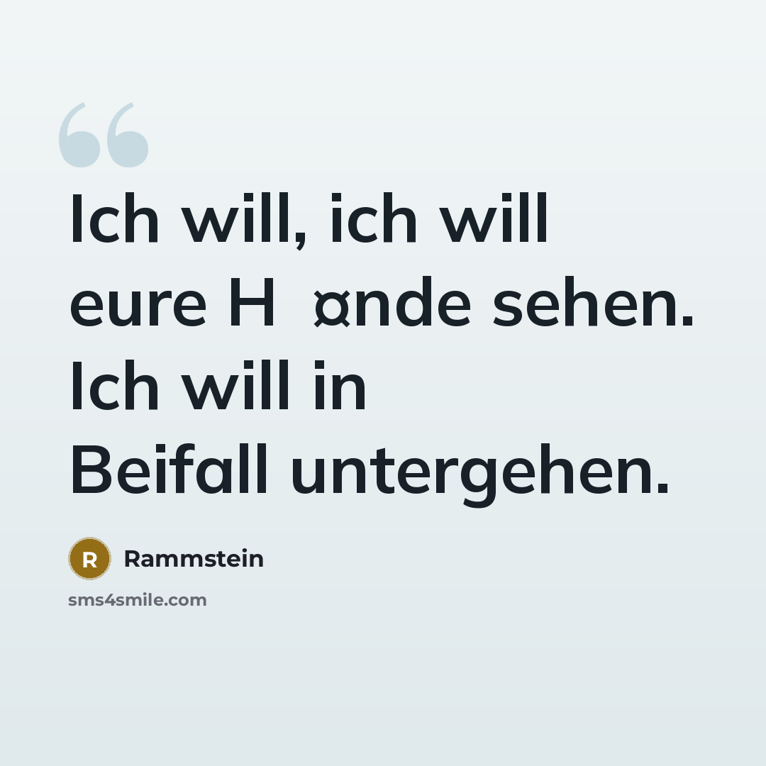 “Ich will, ich will eure H�¤nde sehen. Ich will in Beifall untergehen.” quote by Rammstein