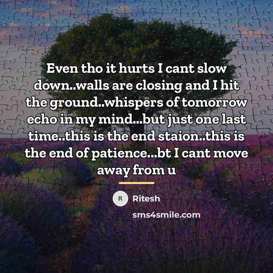 “Even tho it hurts I cant slow down..walls are closing…” quote by Ritesh