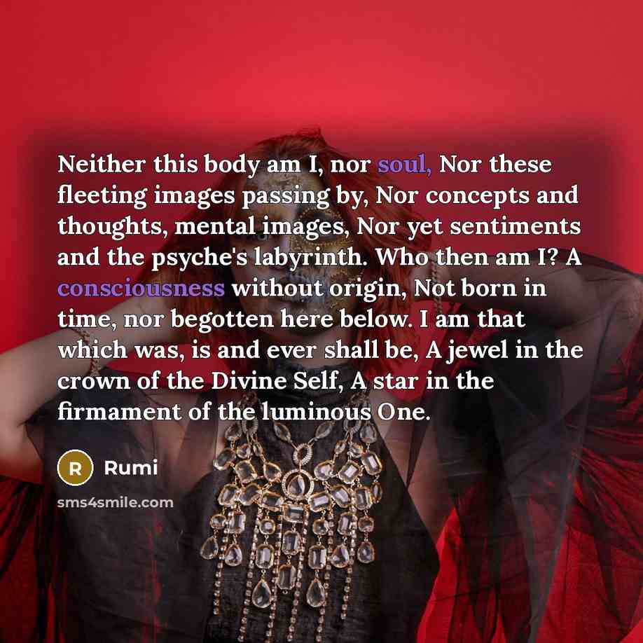 “Neither this body am I, nor soul, Nor these fleeting…” quote by Rumi