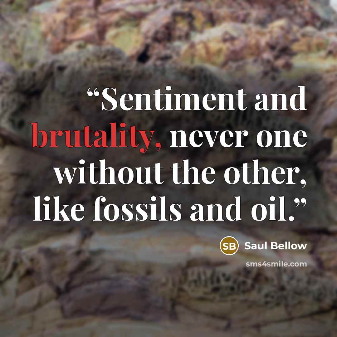 “Sentiment and brutality, never one without the other, like fossils and oil.” quote by Saul Bellow
