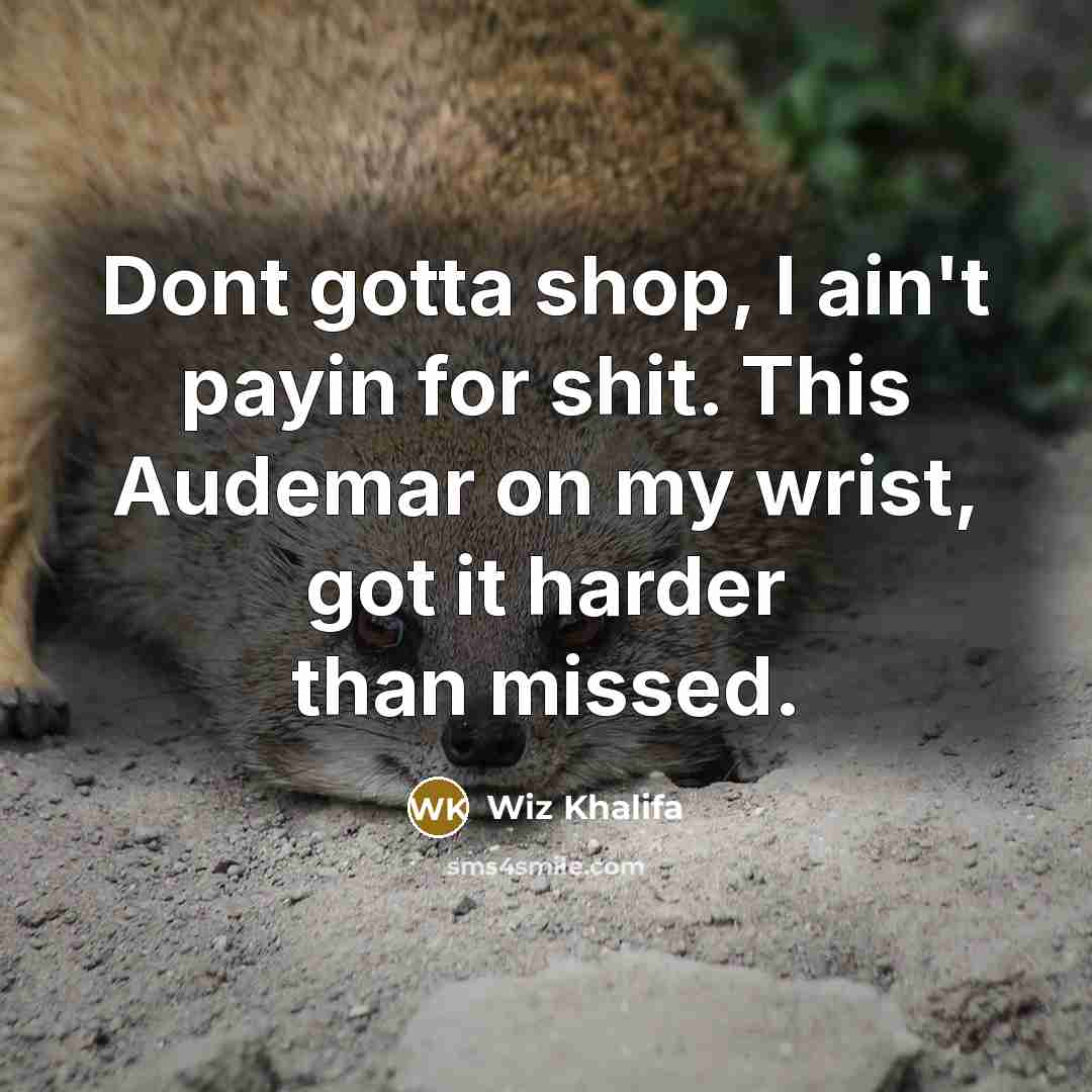 “Dont gotta shop, I ain't payin for shit. This Audemar on my wrist, got it harder than missed.” quote by Wiz Khalifa
