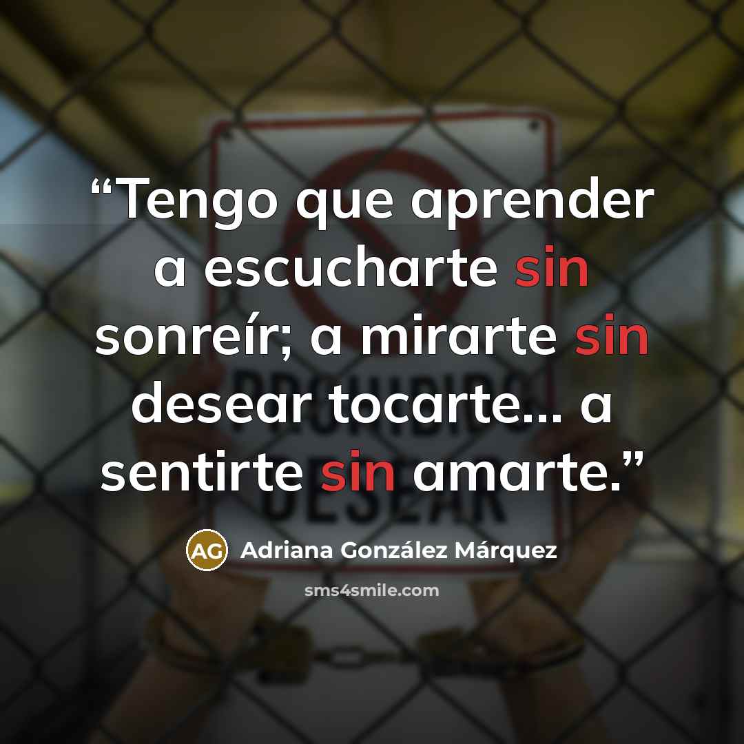 “Tengo que aprender a escucharte sin sonreír; a mirarte sin desear tocarte… a sentirte sin amarte.” quote by Adriana González Márquez