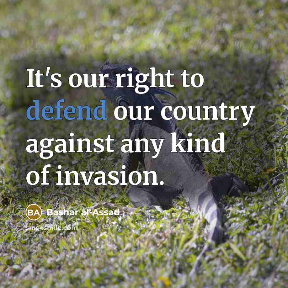 “It's our right to defend our country against any kind…” quote by Bashar al-Assad