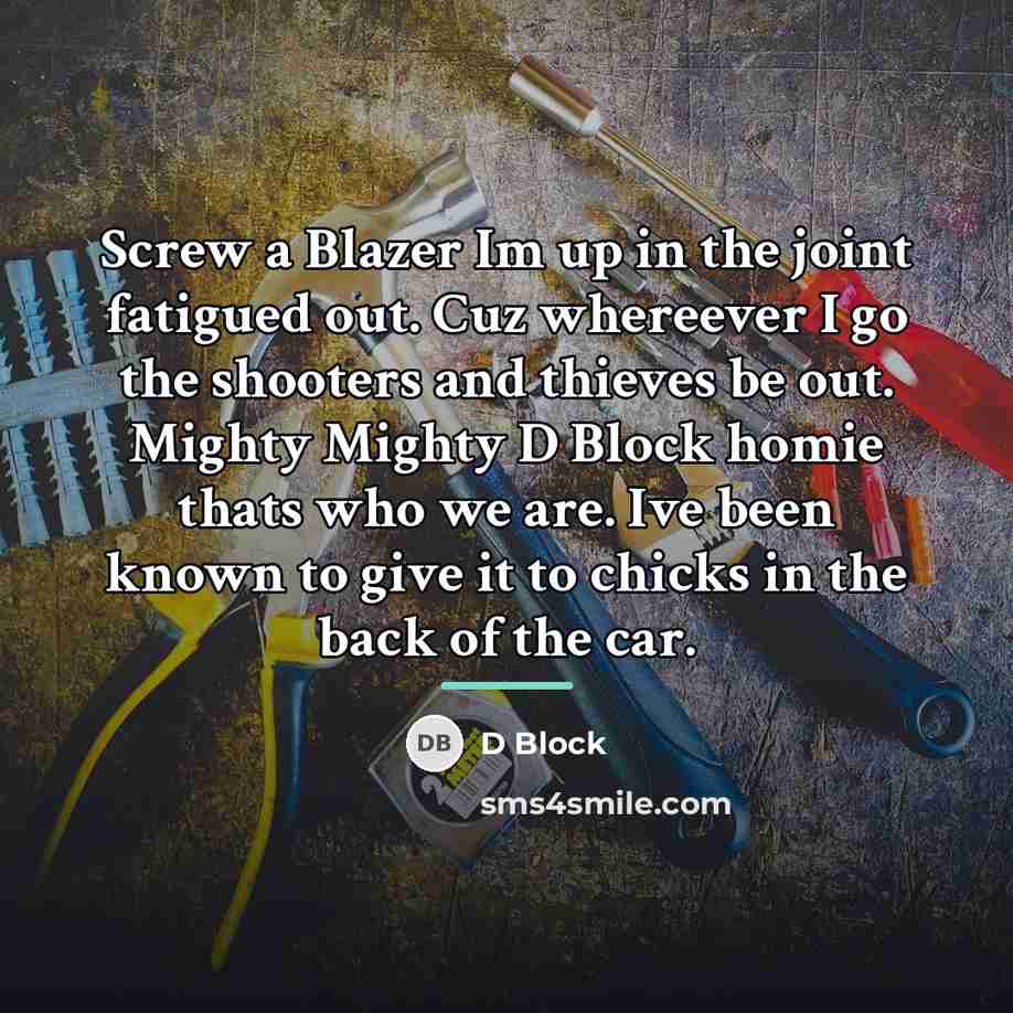 “Screw a Blazer Im up in the joint fatigued out.…” quote by D Block