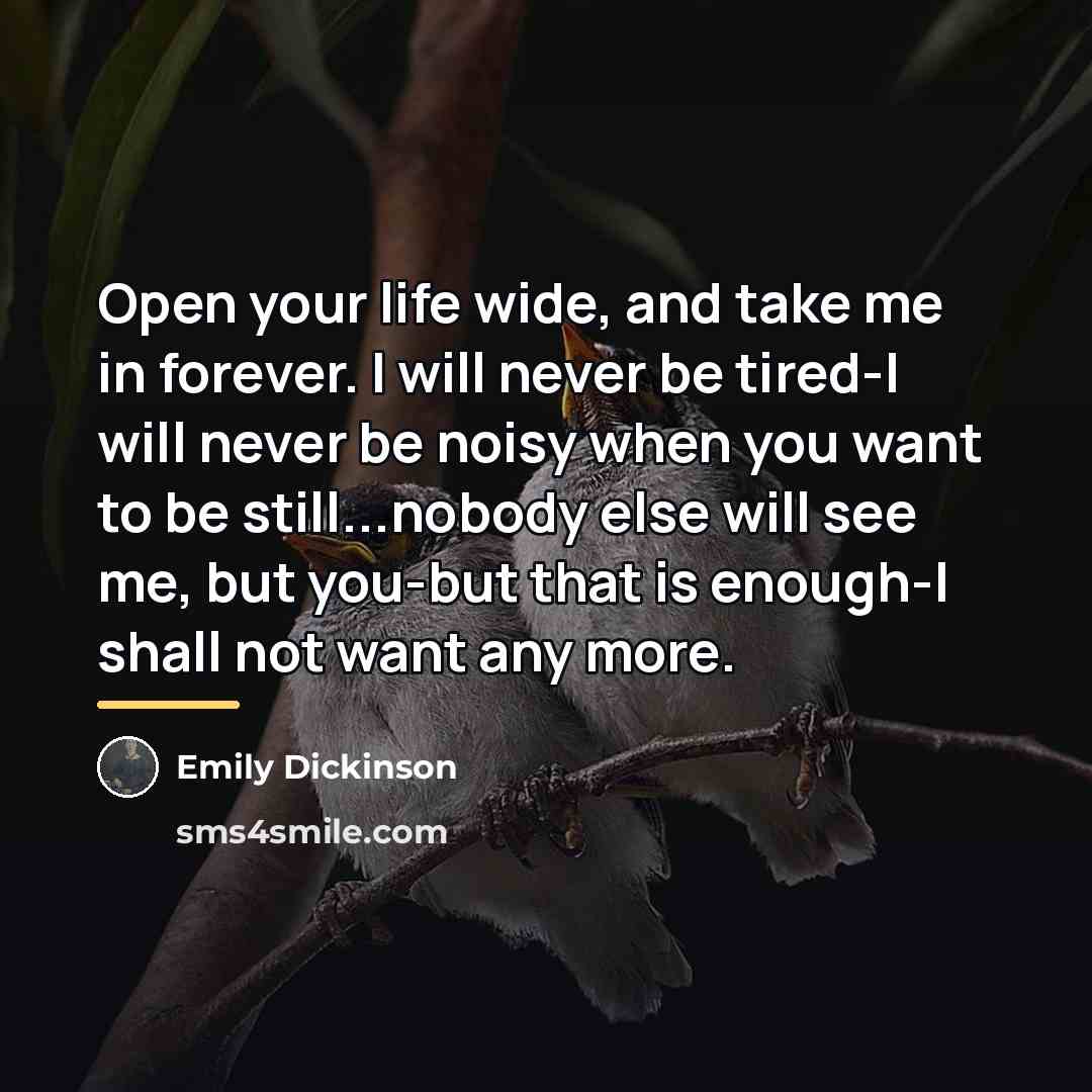 “Open your life wide, and take me in forever. I…” quote by Emily Dickinson