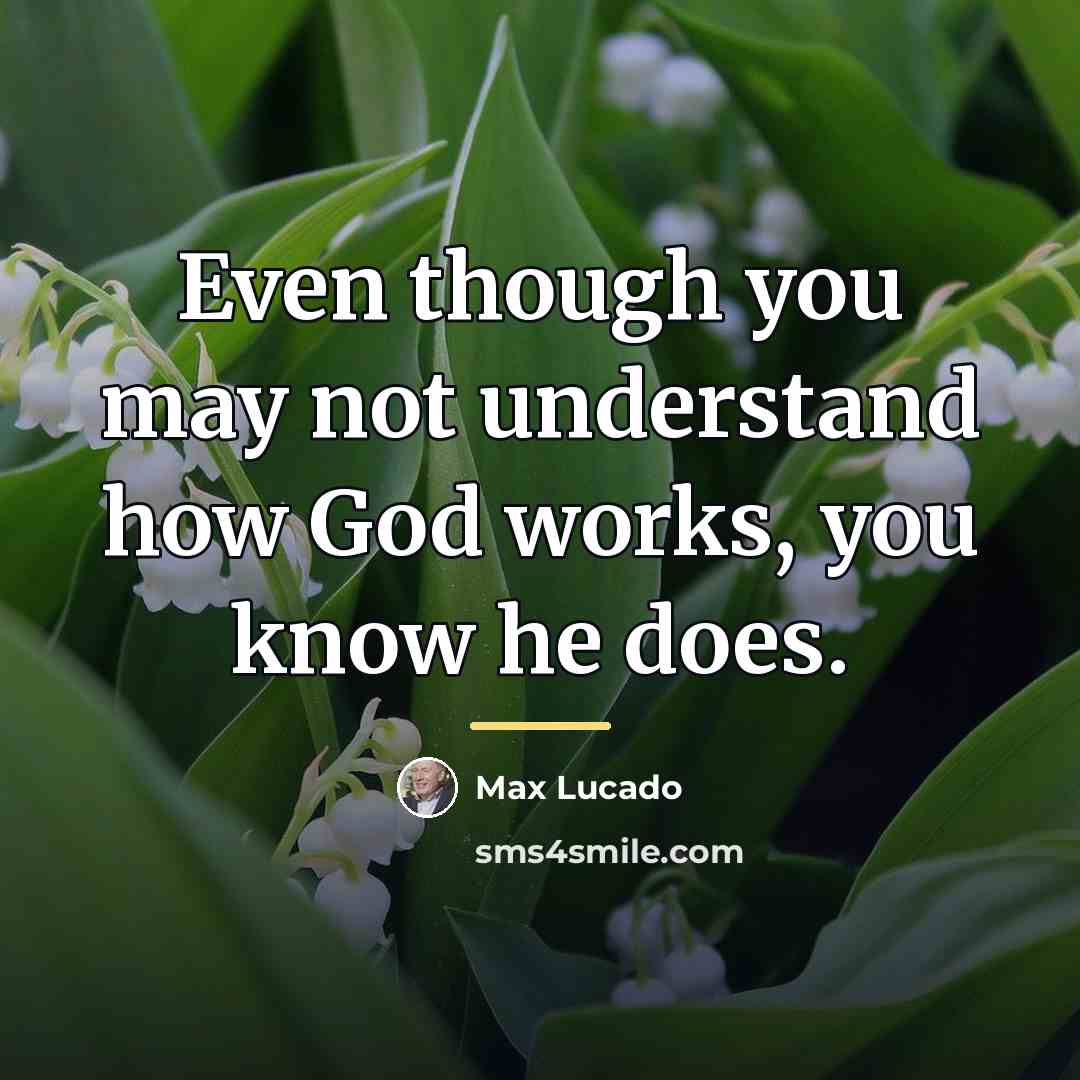 “Even though you may not understand how God works, you…” quote by Max Lucado