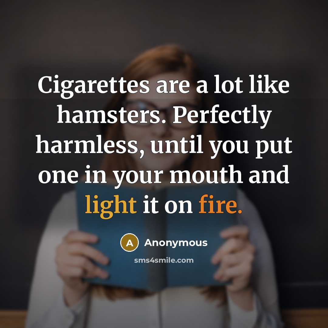 “Cigarettes are a lot like hamsters. Perfectly harmless, until you put one in your mouth and light it on fire.” quote by Anonymous
