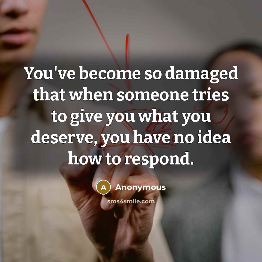 “You've become so damaged that when someone tries to give you what you deserve, you have no idea how to respond.” quote by Anonymous