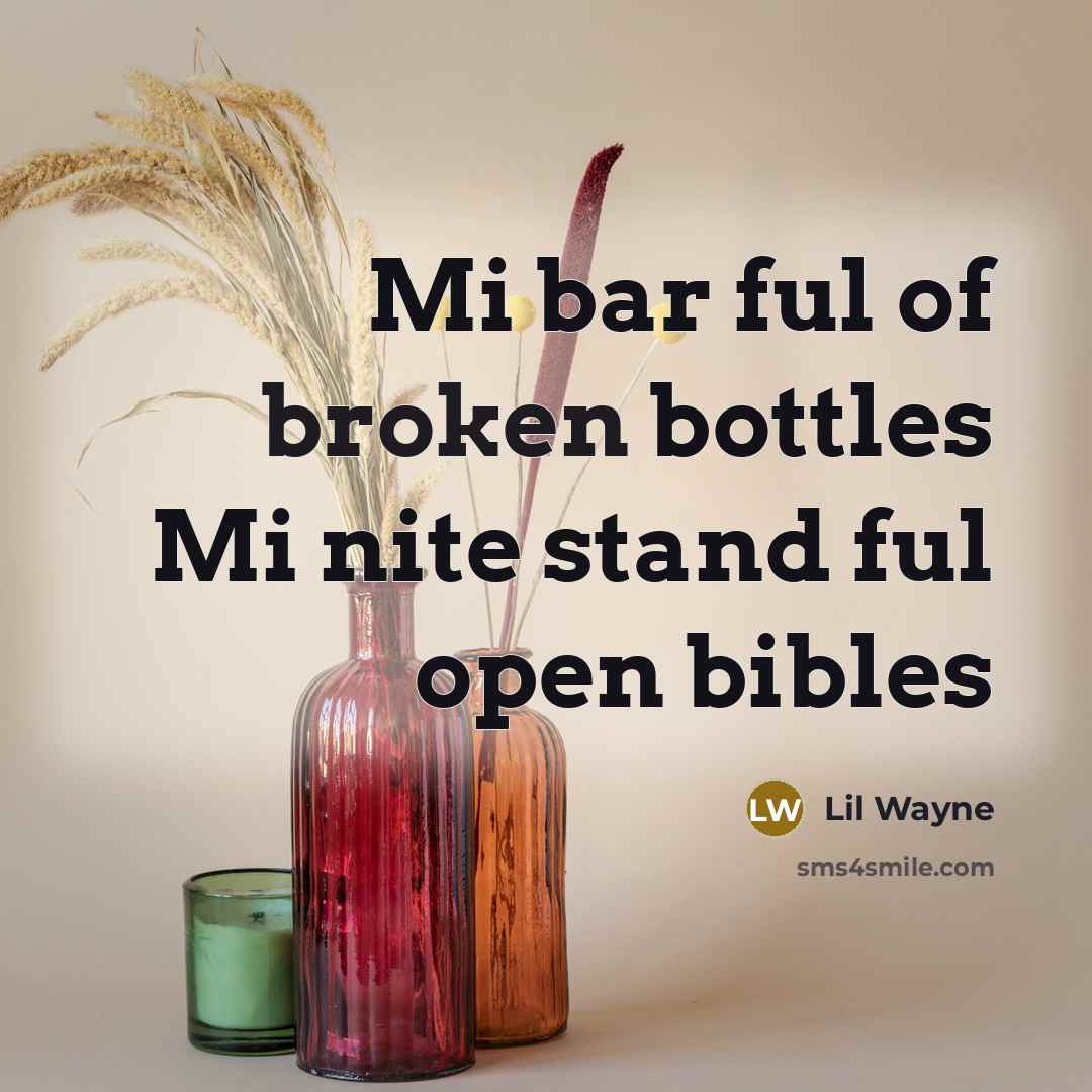 “Mi bar ful of broken bottles Mi nite stand ful…” quote by Lil Wayne
