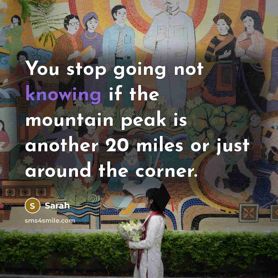 “You stop going not knowing if the mountain peak is…” quote by Sarah
