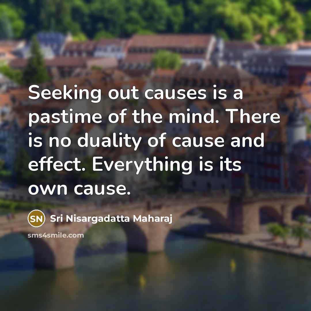 “Seeking out causes is a pastime of the mind. There is no duality of cause and effect. Everything is its own cause.” quote by Sri Nisargadatta Maharaj