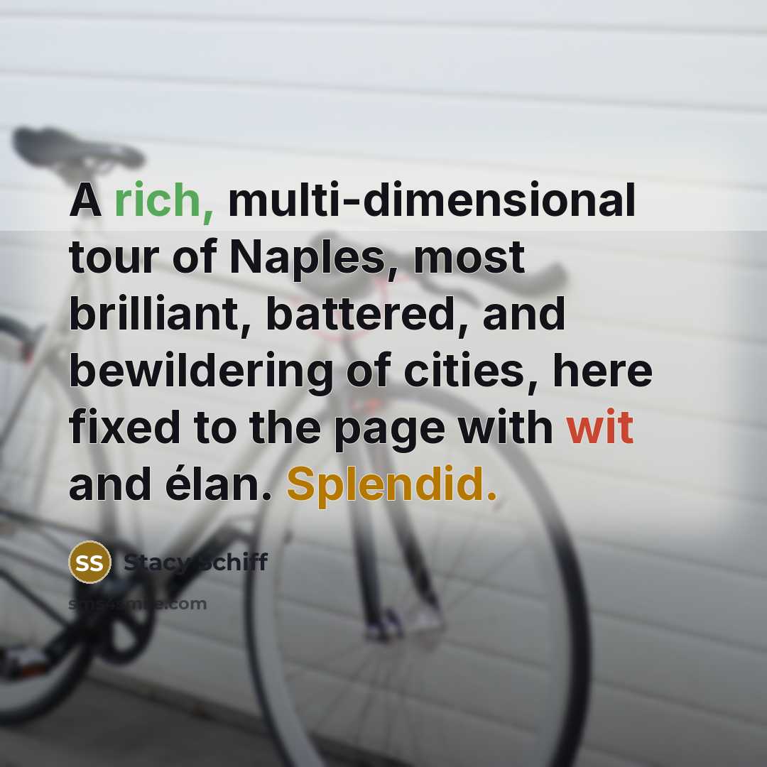 “A rich, multi-dimensional tour of Naples, most brilliant, battered, and…” quote by Stacy Schiff