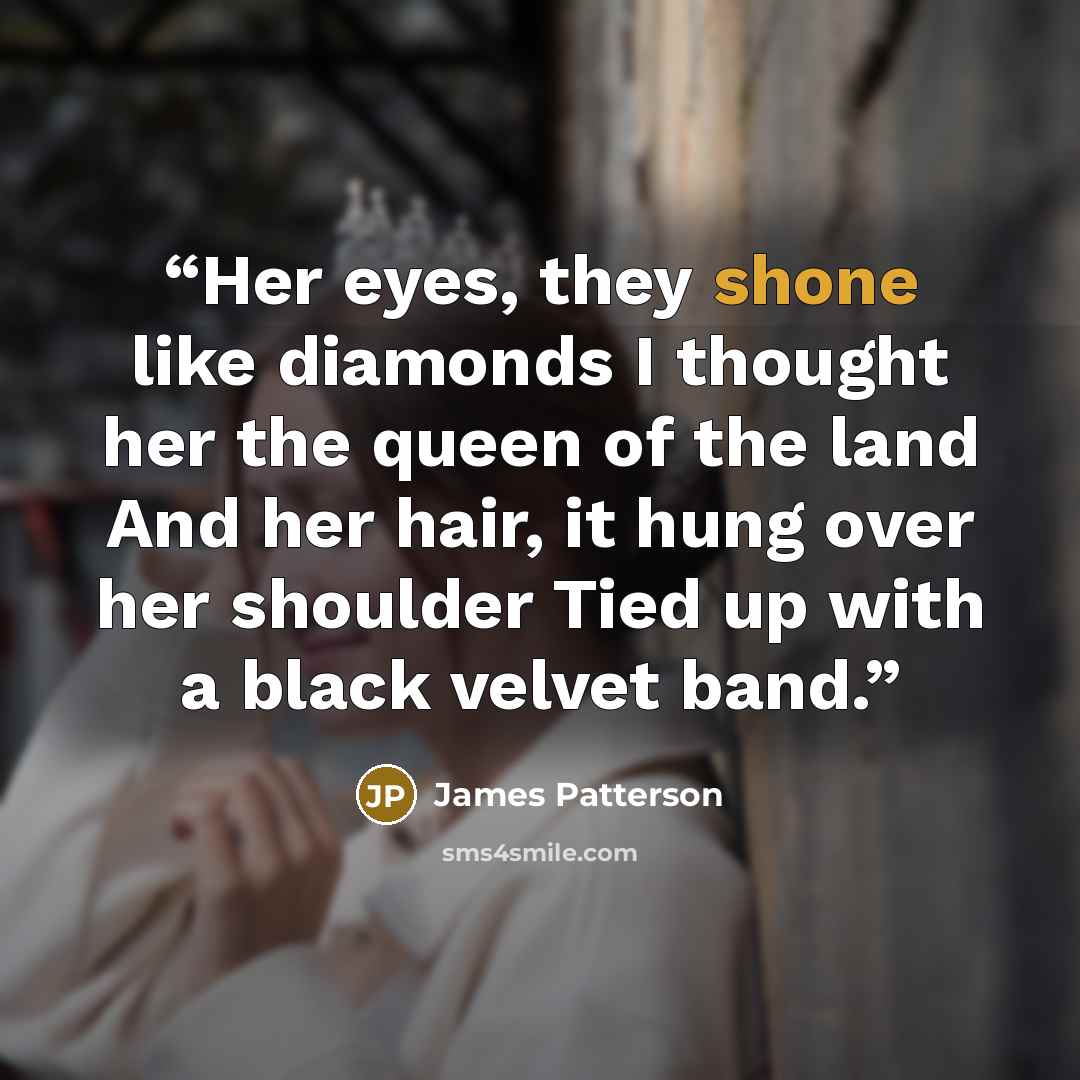 “Her eyes, they shone like diamonds I thought her the queen of the land And her hair, it hung over her shoulder Tied up with a black velvet band.” quote by James Patterson
