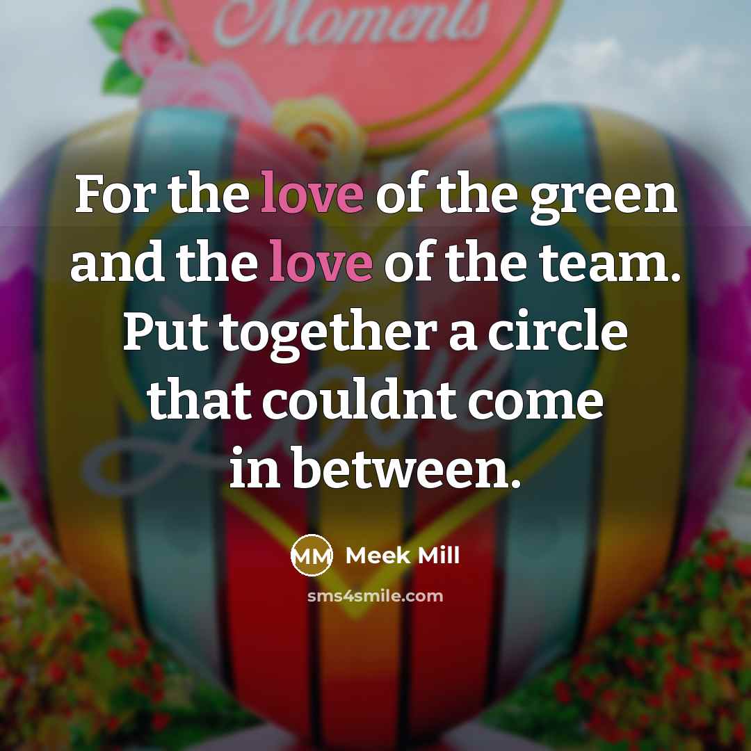 “For the love of the green and the love of the team. Put together a circle that couldnt come in between.” quote by Meek Mill