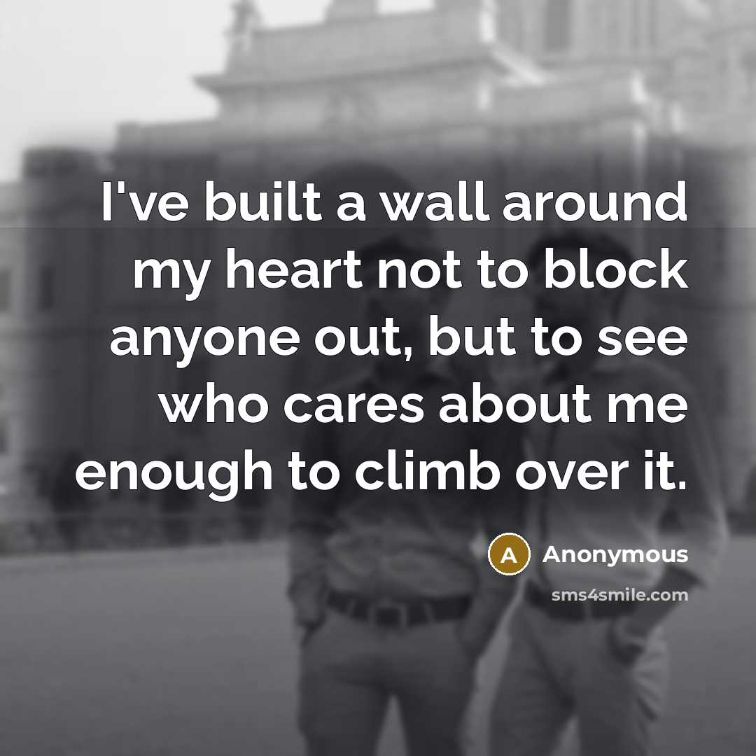 “I've built a wall around my heart not to block…” quote by Anonymous