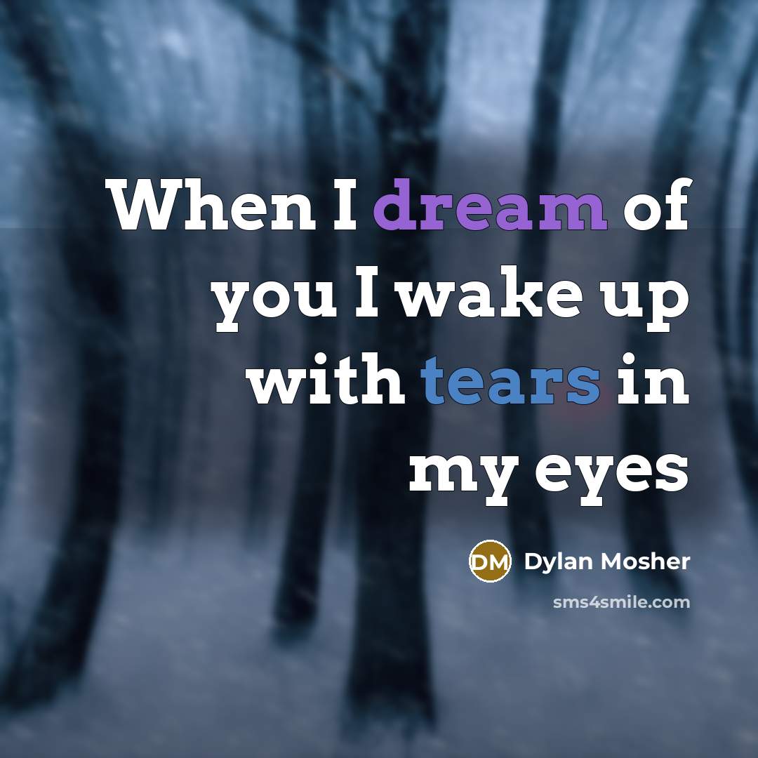 “When I dream of you I wake up with tears in my eyes” quote by Dylan Mosher