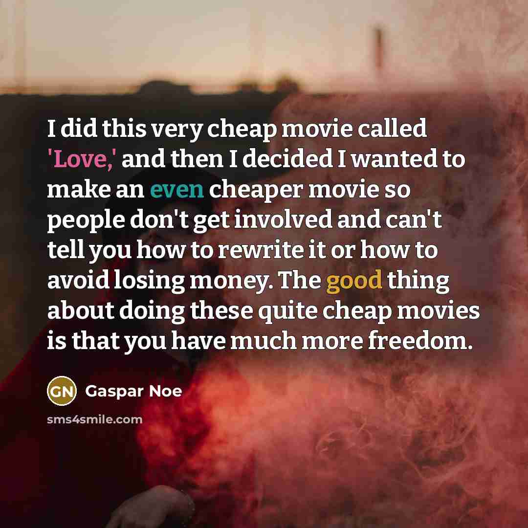 “I did this very cheap movie called 'Love,' and then I decided I wanted to make an even cheaper movie so people don't get involved and can't tell you how to rewrite it or how to avoid losing money. The good thing about doing these quite cheap movies is that you have much more freedom.” quote by Gaspar Noe