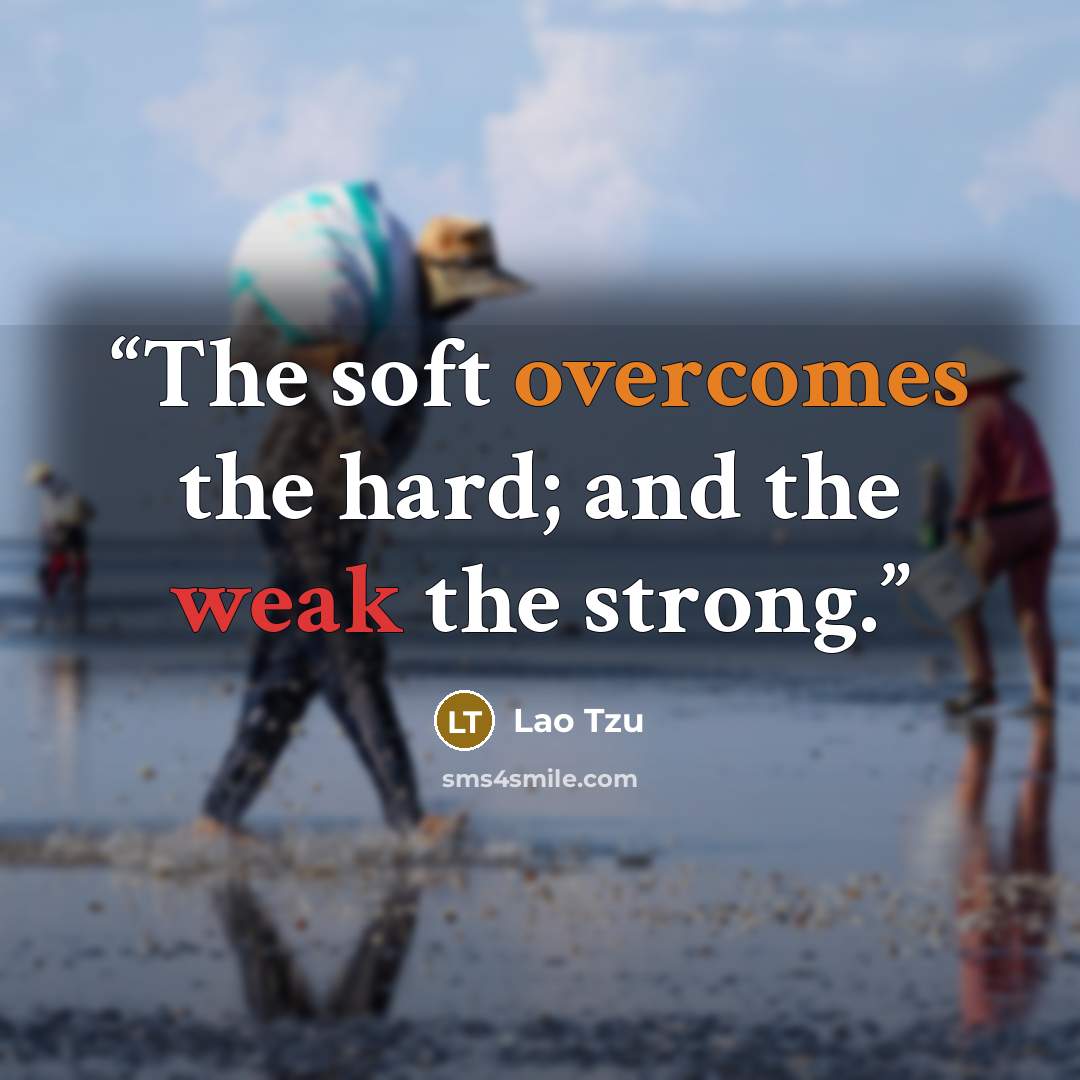 “The soft overcomes the hard; and the weak the strong.” quote by Lao Tzu