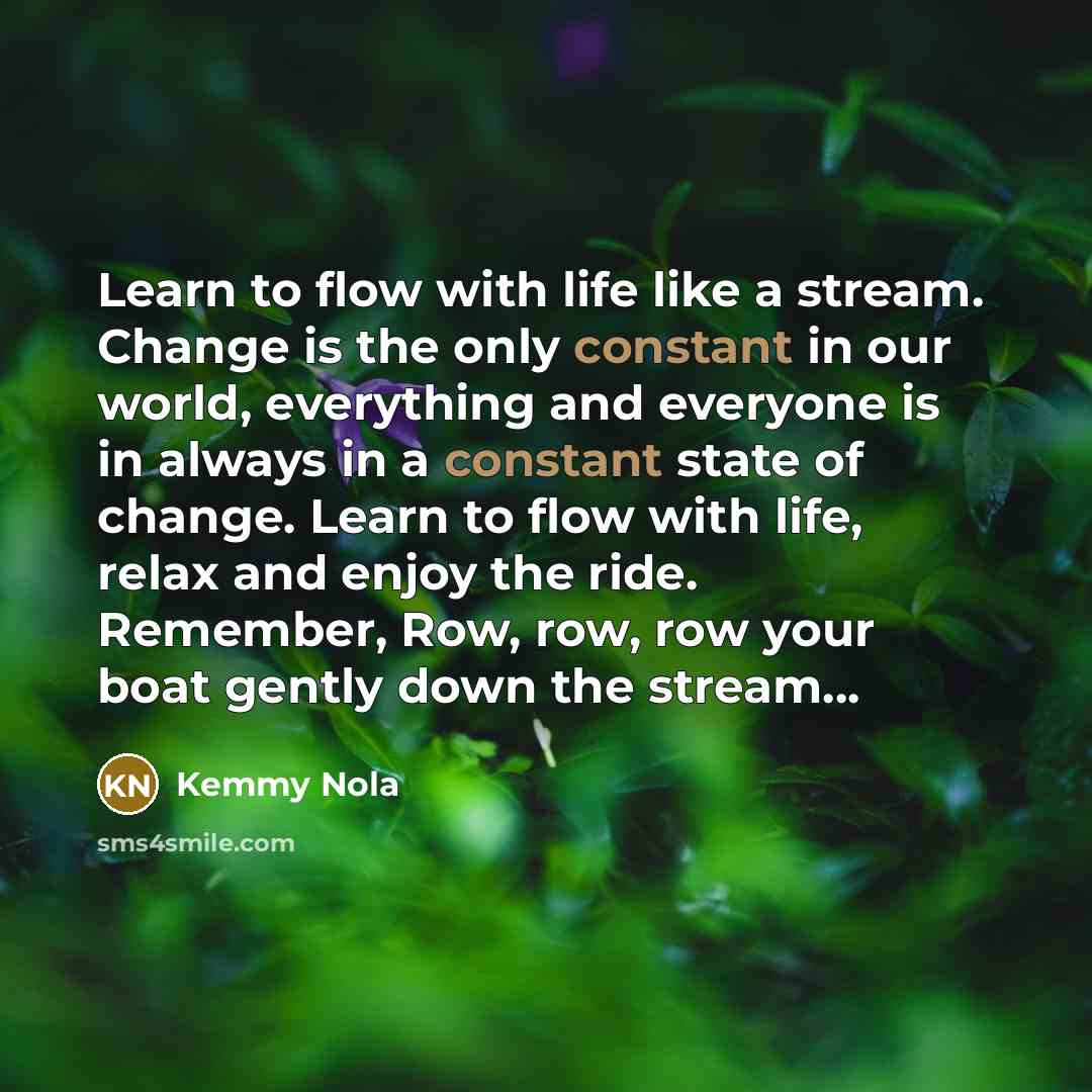 “Learn to flow with life like a stream. Change is…” quote by Kemmy Nola