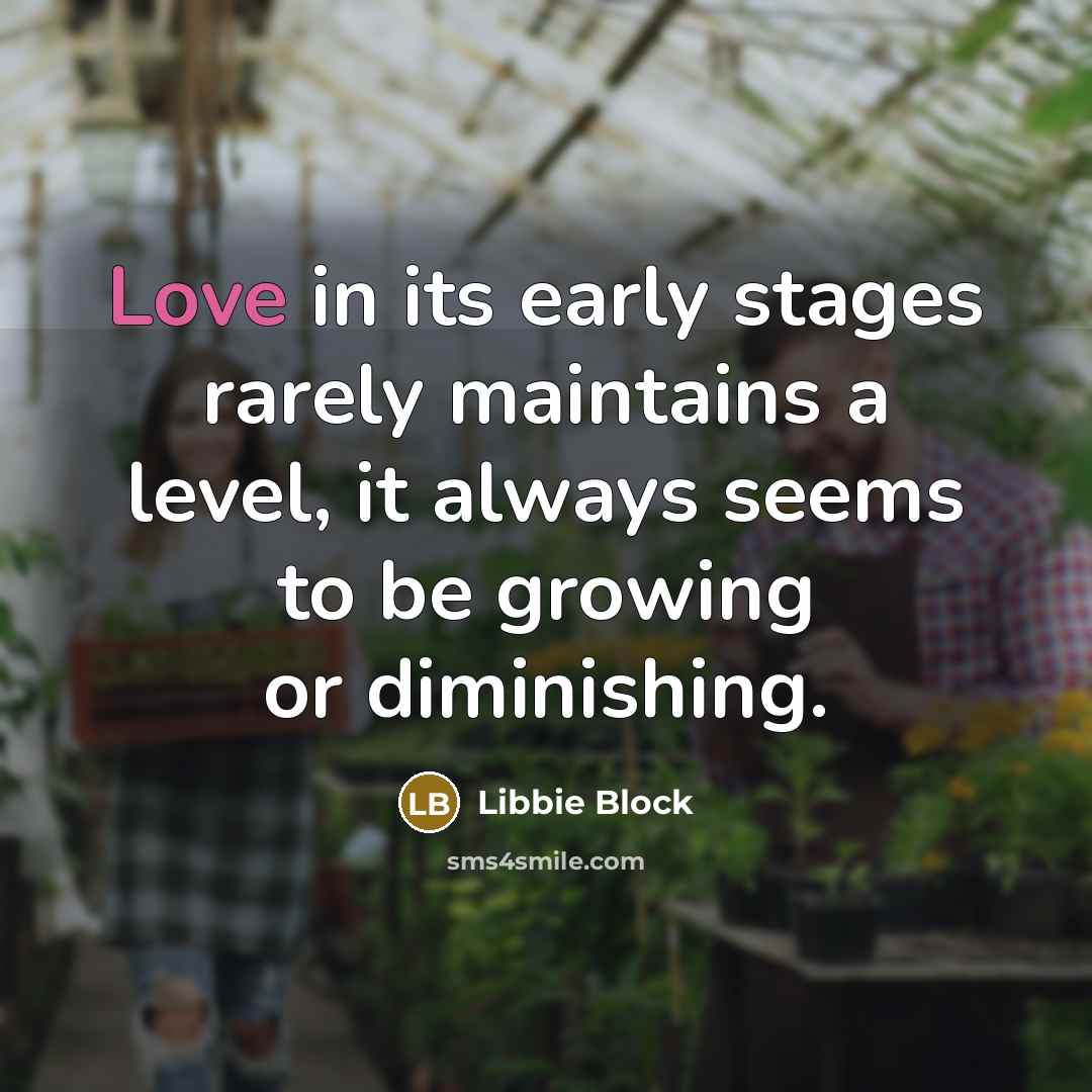 “Love in its early stages rarely maintains a level, it…” quote by Libbie Block