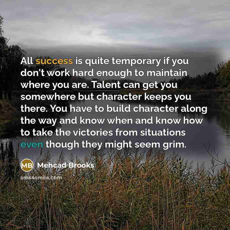 “All success is quite temporary if you don't work hard…” quote by Mehcad Brooks