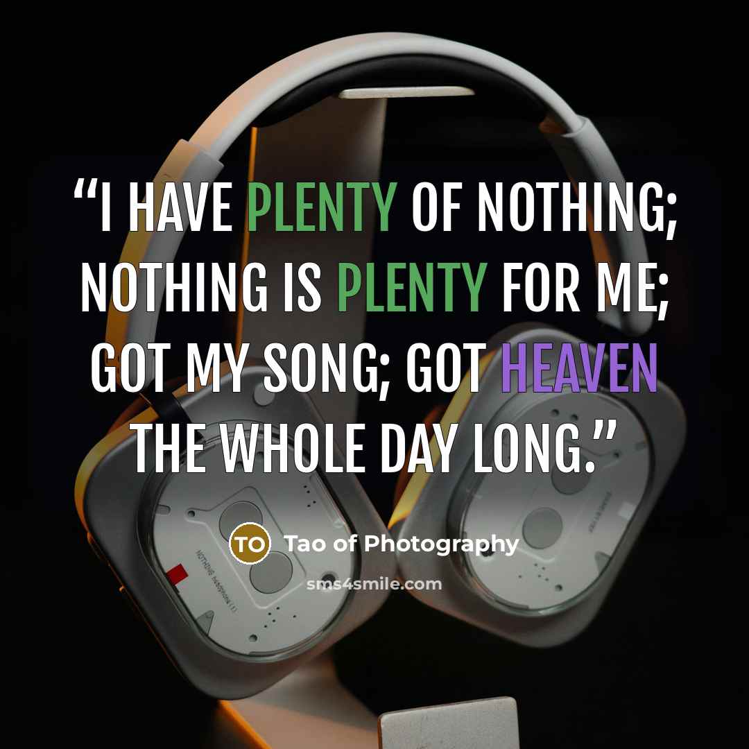 “I have plenty of nothing; nothing is plenty for me; got my song; got heaven the whole day long.” quote by Tao of Photography