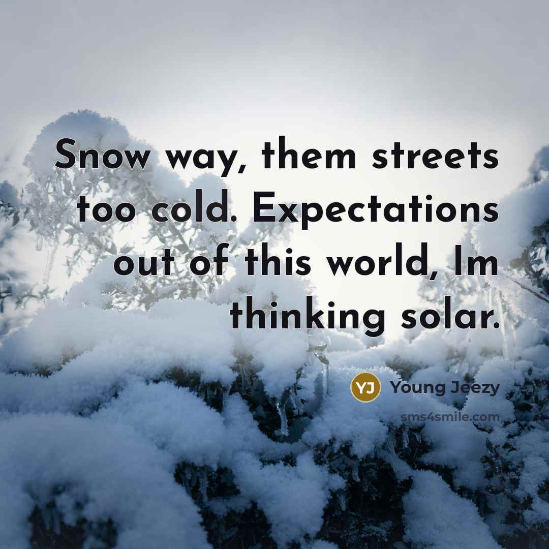 “Snow way, them streets too cold. Expectations out of this world, Im thinking solar.” quote by Young Jeezy