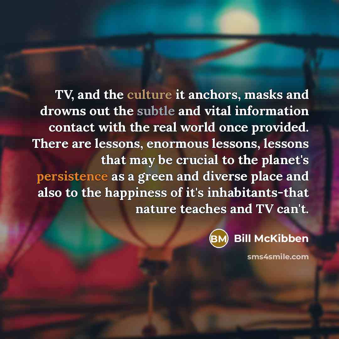 “TV, and the culture it anchors, masks and drowns out…” quote by Bill McKibben